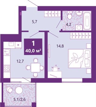 1-к квартира, 4/4 эт., 40м²