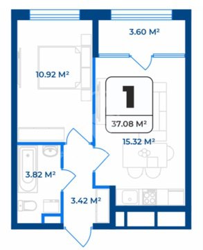 1-к квартира, 5/9 эт., 37м²