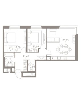 2-к квартира, 24/28 эт., 70м²