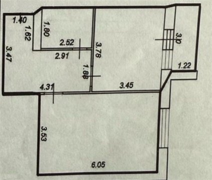 1-к квартира, 3/6 эт., 52м²