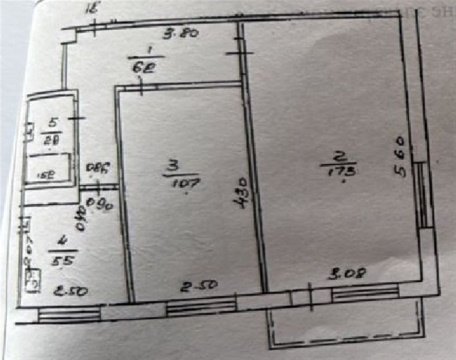 2-к квартира, 5/5 эт., 42м²