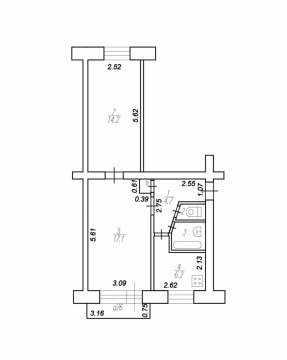 2-к квартира, 3/5 эт., 45м²